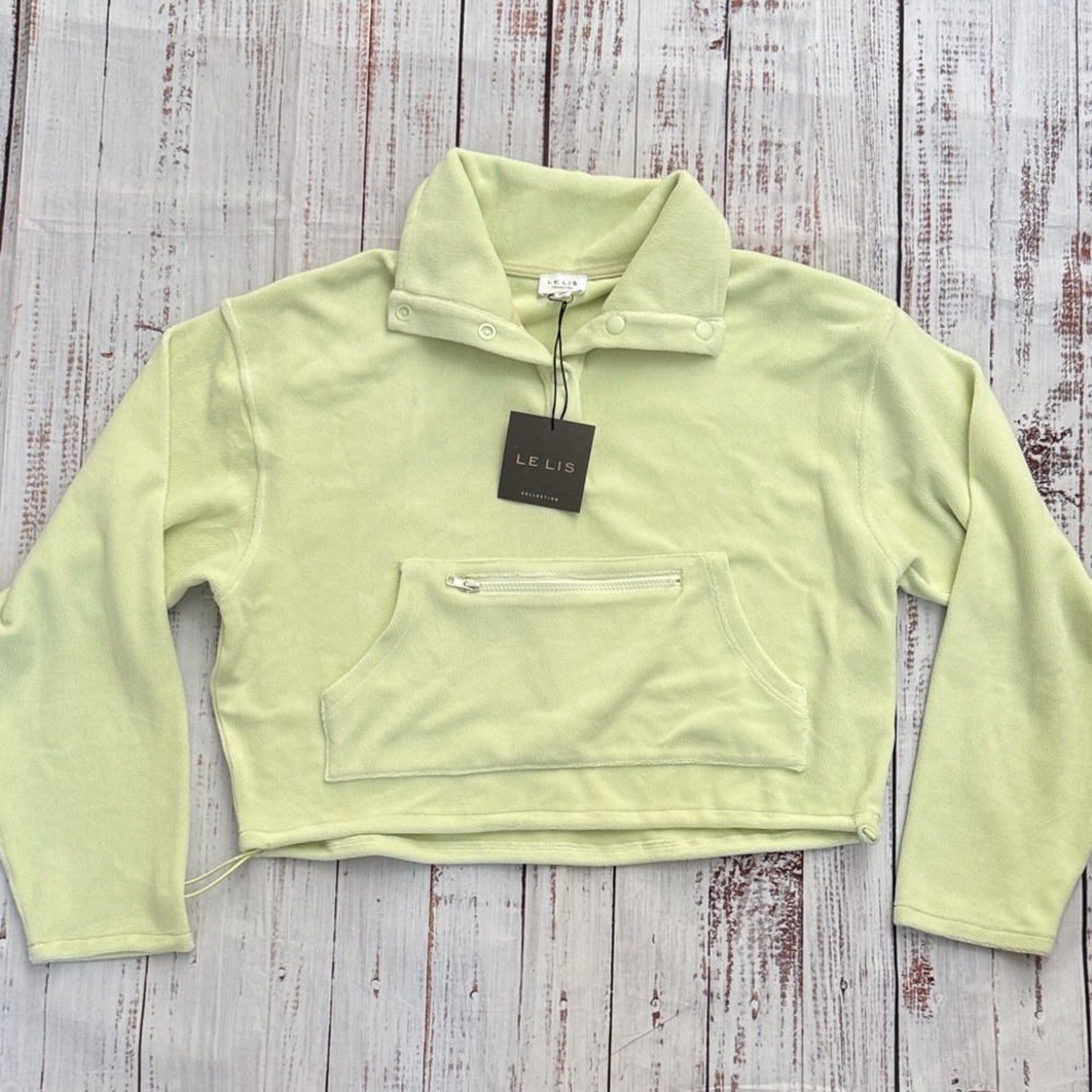 Le Lis Lime Green Cropped Fleece Oversized Pullover Small NWT